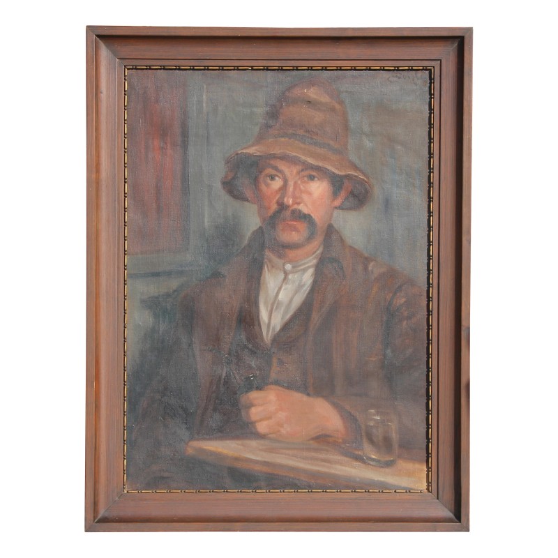Painting \"Man\" signed on the back E. Schlup. Circa 1940. Switzerland. - Moinat - Painting - Portrait